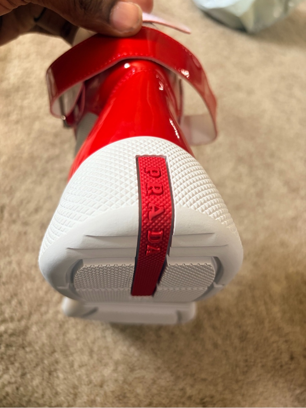 Prada Red and White Size Euro 43 High-Top Sneakers - Picture 4 of 8